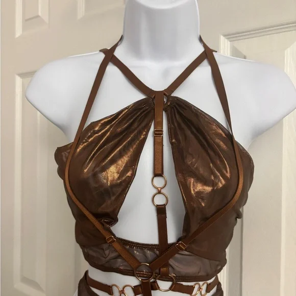 Dollskill Forplay brown metallic two pieces lingerie set - Picture 3 of 10